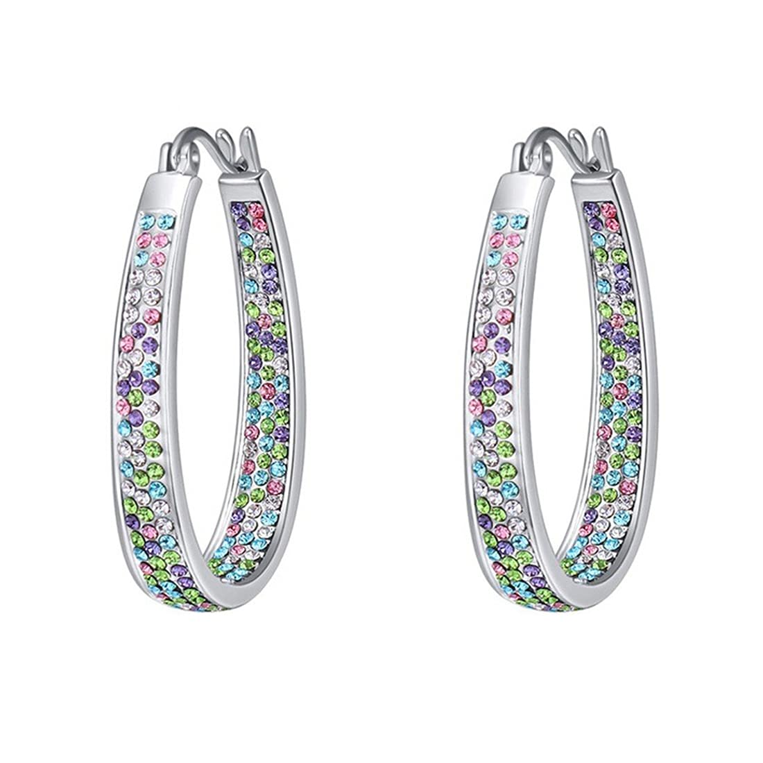 Yellow Chimes Hoop Earrings for Women Silver Plated Multicolor Crystal Studded Hoop Earrings for Women and Girls