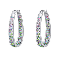 Kairangi Hoop Earrings for Women Silver Plated Multicolor Crystal Studded Hoop Earrings for Women and Girls