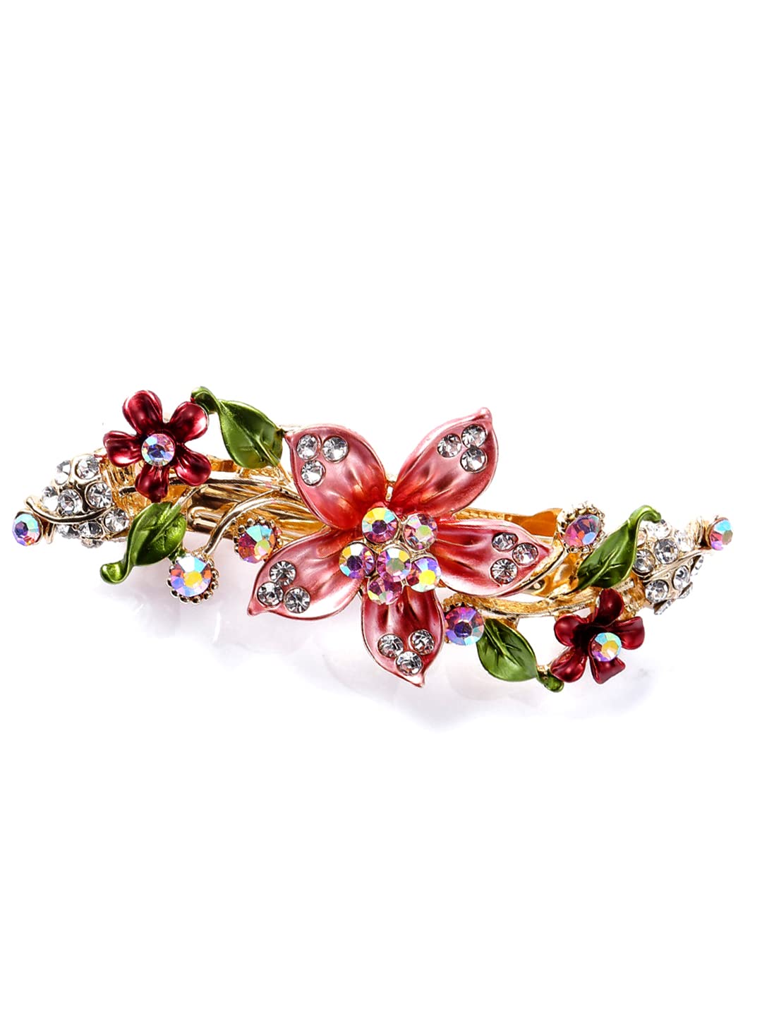 Yellow Chimes Hair Clips for Women Girls Barrette Hair Clips for Women Hair Accessories for Women Enameled Floral Clips for Women Red Crystal French Barrette Hair Clips for Women and Girls Gift For Women & Girls