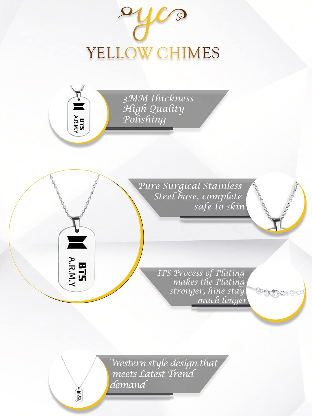 YELLOW CHIMES Stainless Steel Daily Wear Plain Silver Army Dual Dog Tag  Pendant Necklace for Men and Boys Plain Silver Dog Tag Price in India - Buy  YELLOW CHIMES Stainless Steel Daily