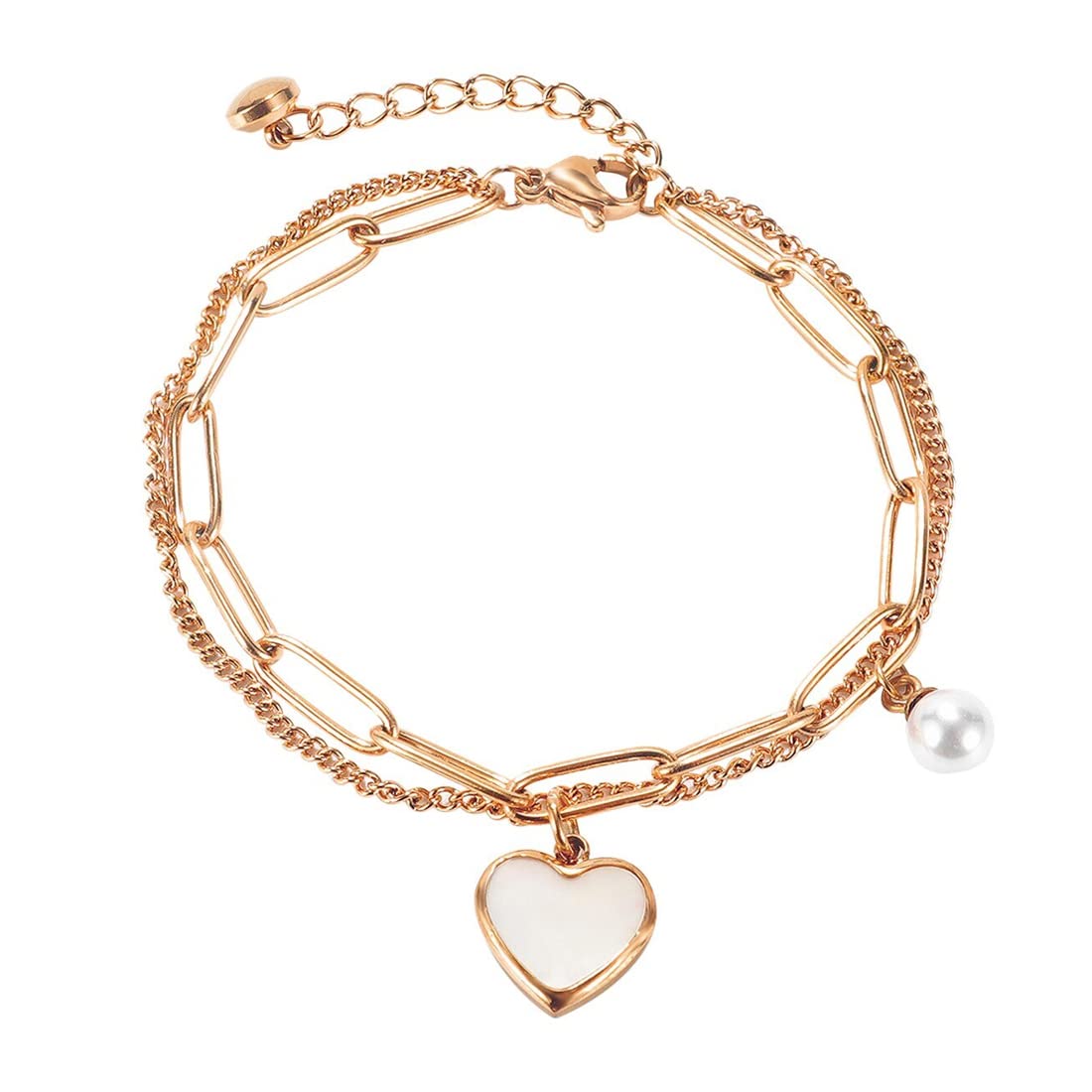 Yellow Chimes Bracelet for Women and Girls Rose Gold Bracelets for Women and Girls | Western Style Stainless Steel Heart Charm Chain Bracelet | Birthday Gift For girls and women Anniversary Gift for Wife