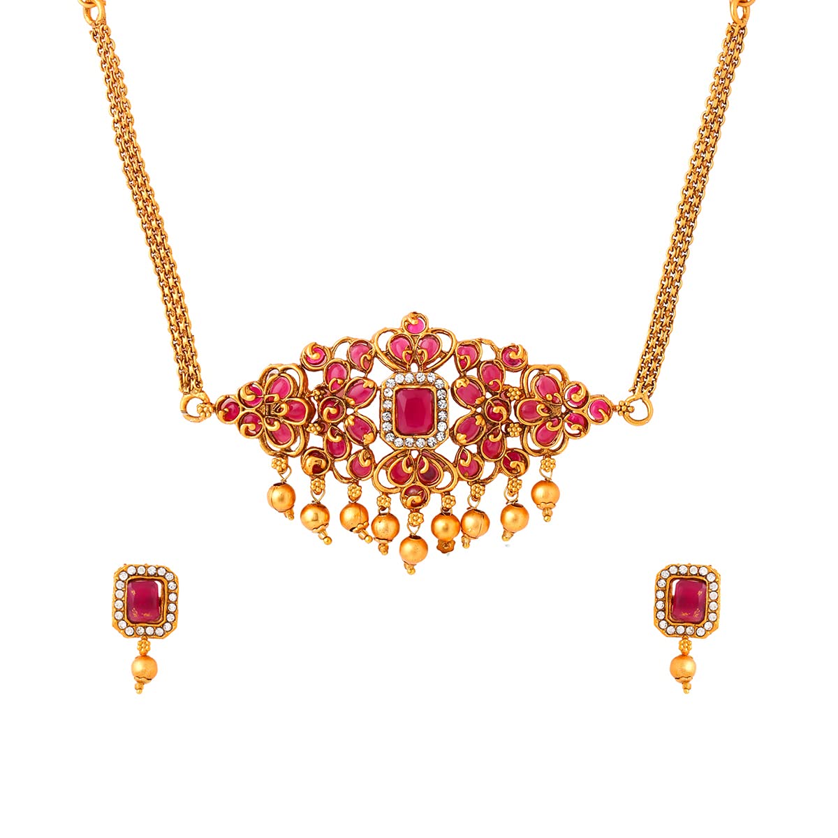 Yellow Chimes Jewellery Set for Women and Girls Traditional Red Kundans Necklace Set Gold Plated Multilayer Necklace Set | Birthday Gift for girls and women Anniversary Gift for Wife