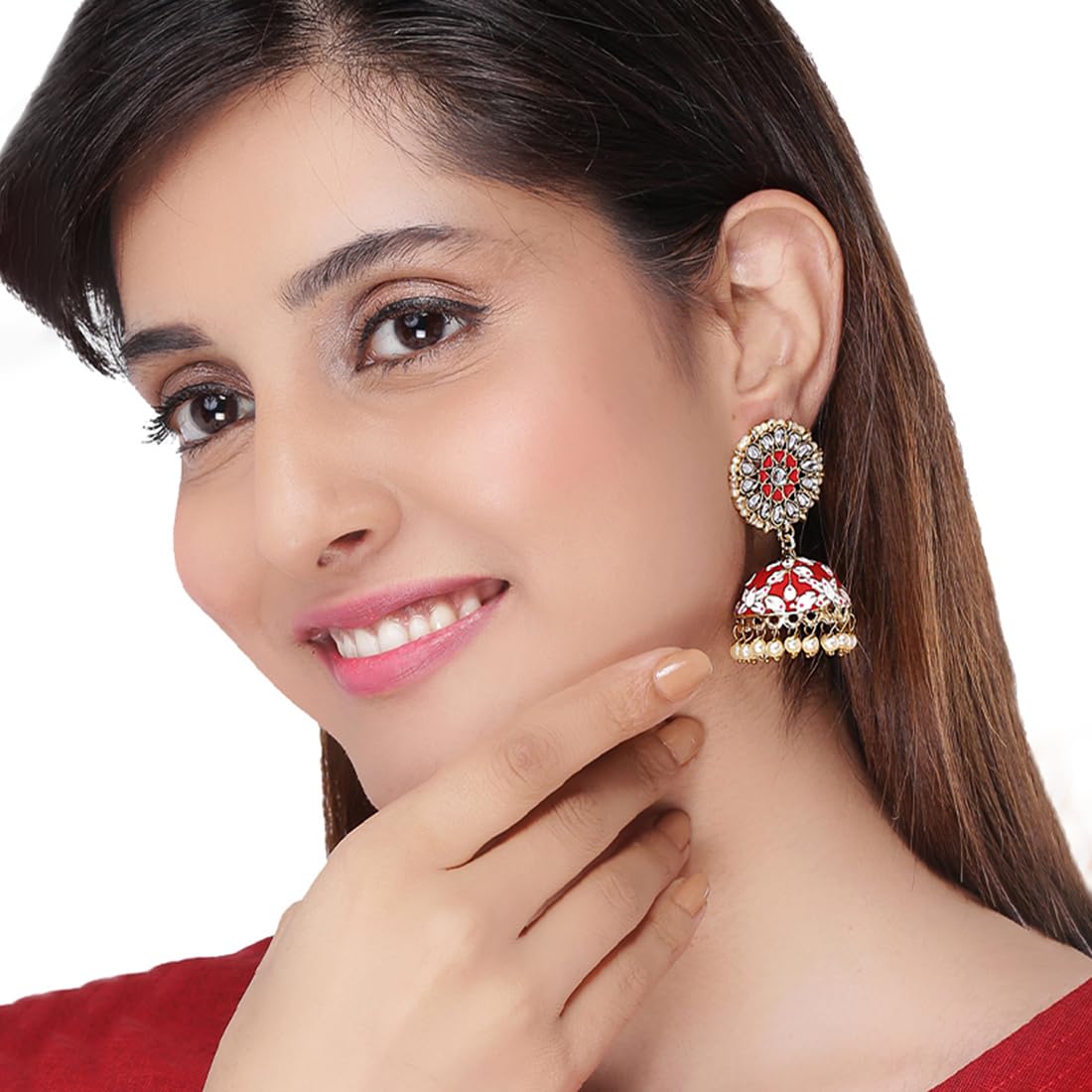 Kairangi Jhumka Earrings for Women Meenakari Jhumka Earrings Handcrafted Gold Toned Traditional Red Jhumka/Jhumki Earrings for Women and Girls