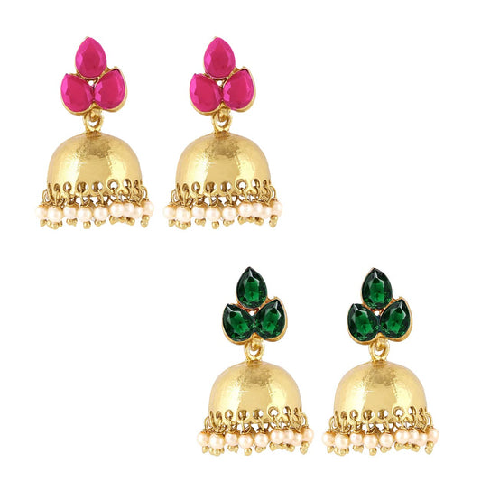 Yellow Chimes Earrings for Women & Girls | Traditional Gold Plated 2 Pairs Jhumka Earrings with Hanging Pearls | Dome Shape Jhumki Earring | Birthday Gift for Girls & Women Anniversary Gift for Wife