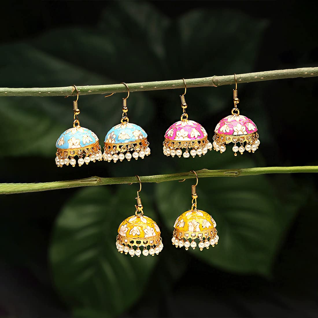 Kairangi Earrings for Women and Girls | Traditional Multicolor Jhumka | German Silver Earring Set | Dome Shape Jhumki Combo | Birthday Gift For Girls and Women Anniversary Gift for Wife