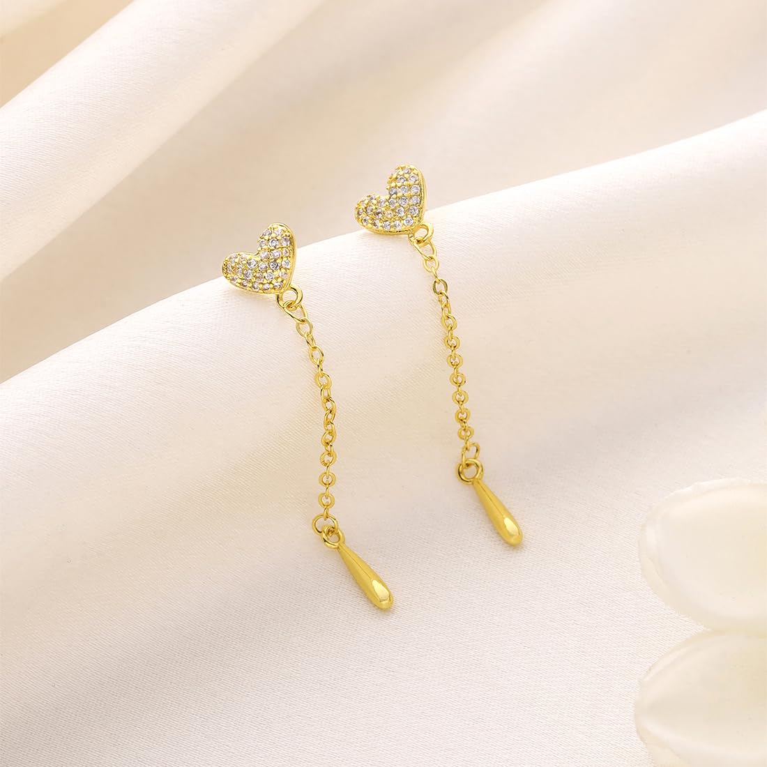 Yellow Chimes Earrings for Women and Girls Fashion Golden Dangler Earrings Gold Plated Valentine's Day Special Love Heart Danglers Earrings | Birthday Gift for Girls & Women Anniversary Gift for Wife