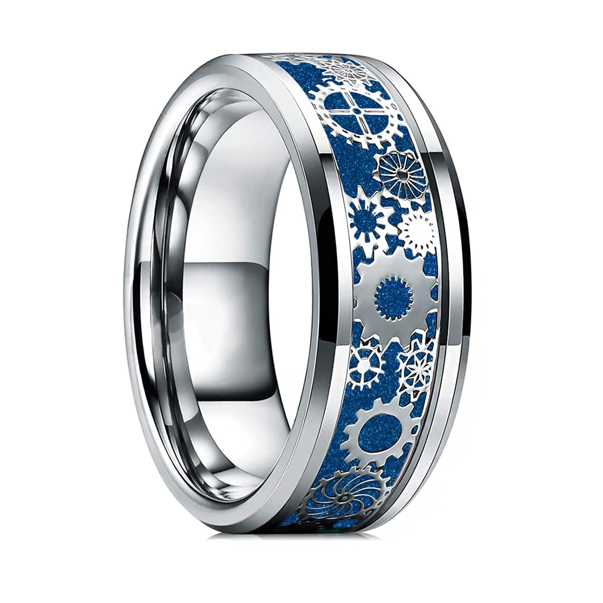 Yellow Chimes Rings for Men Stainless Steel Band Ring Blue Silver Steampunk Gear Wheel Design Finger Ring for Men and Boys