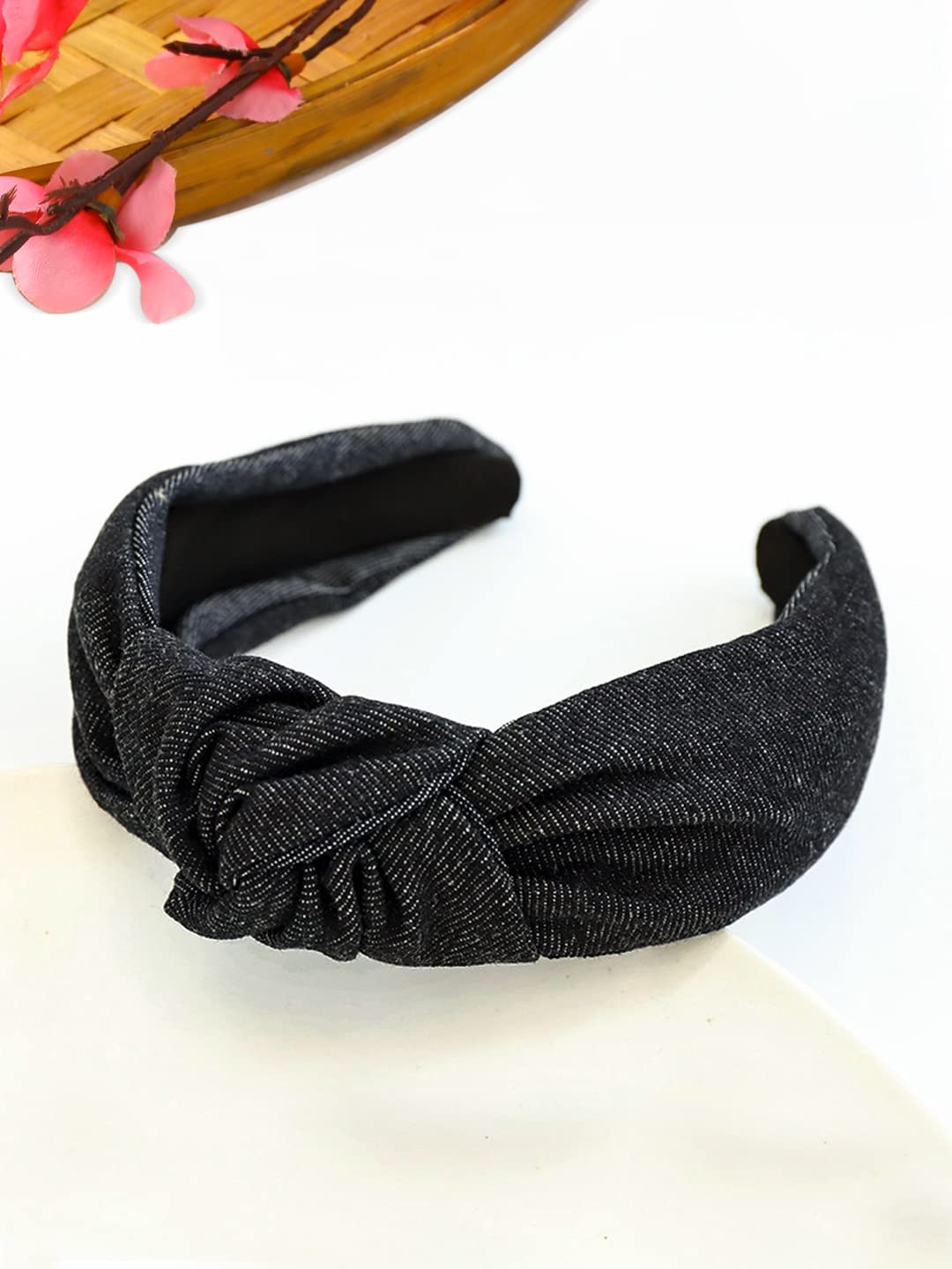 Yellow Chimes Hair Band for Women Girls Hair Accessories for Women Solid Denim Headband for Women Knot Fabric Hair Band for Girls Blue Headband Cross Knot Hair Bands Hair Accessories Gift for Women & Girls