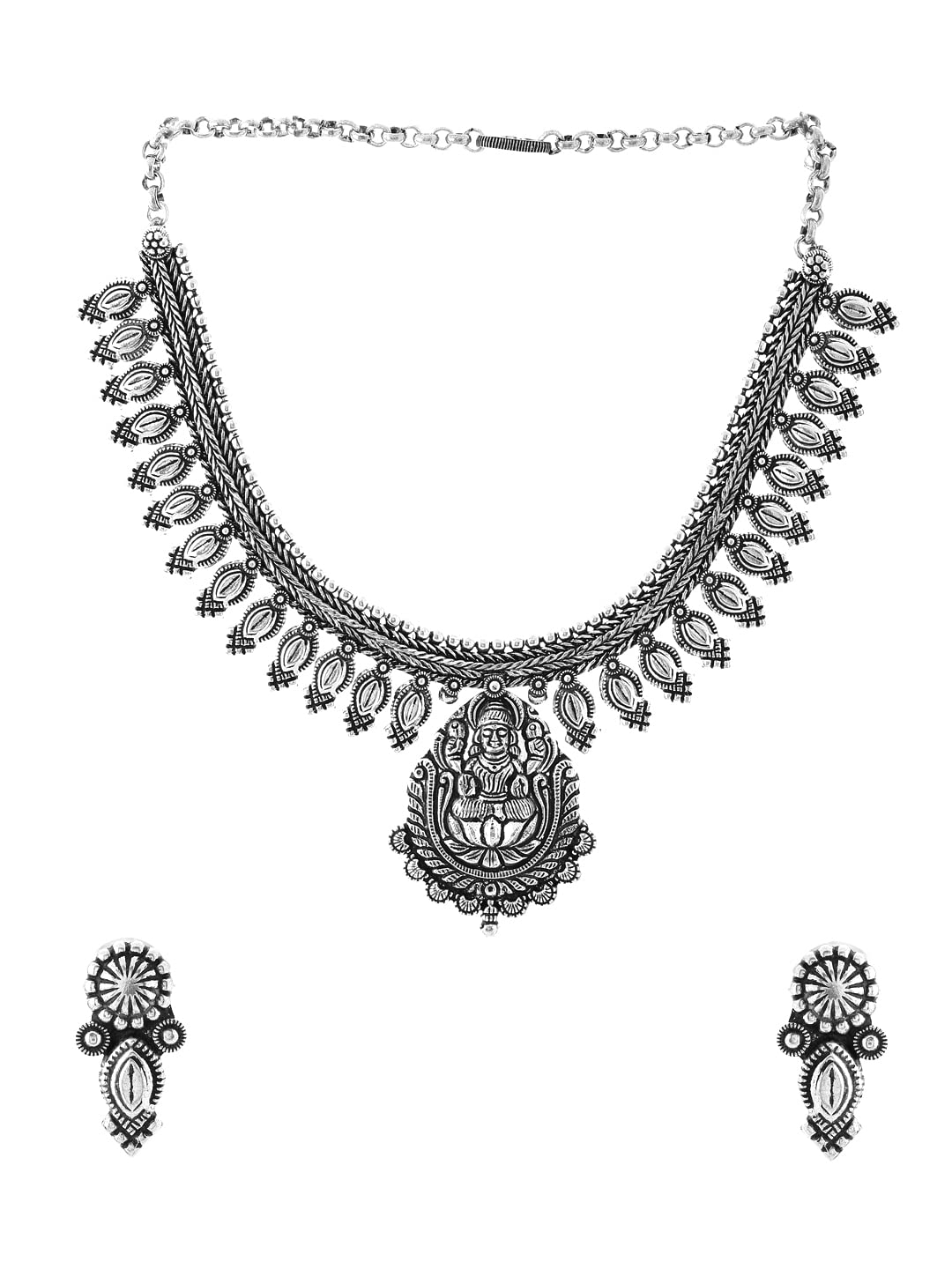 Yellow Chimes Oxidised Jewellery Set for Women Authentic Kolhapuri Work Handmade Silver Traditional Choker Necklace Sets for Women and Girls.