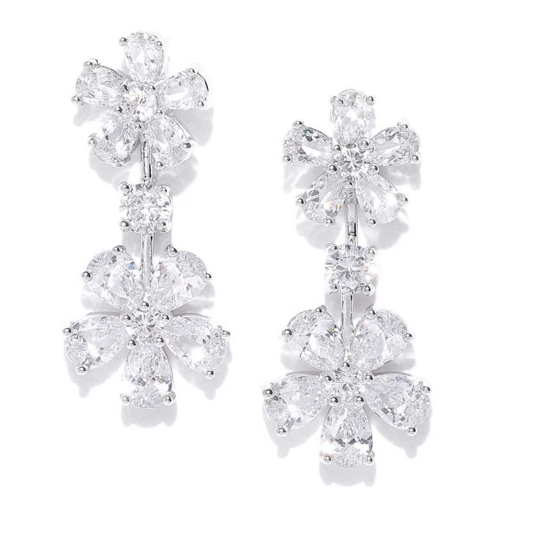 Yellow Chimes Elegant Latest Fashion Silver Plated White Floral Crystal designer Drop Earrings for Women and Girls