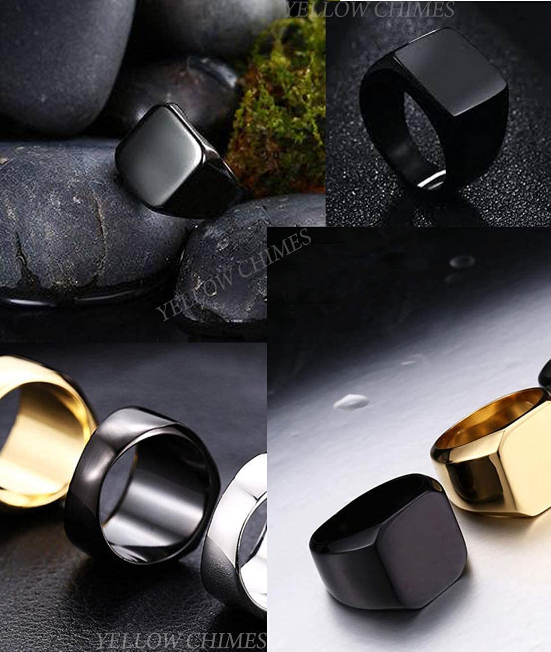 Yellow Chimes Rings for Men Black Ring Rock Cool Casual Sport Titanium Steel Ring for Men and Boys. (8)