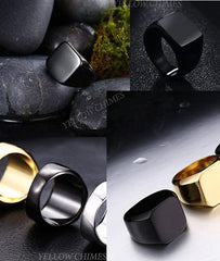Yellow Chimes Rings for Men black Polished Titanium Stainless Steel Smooth Finished Rings for Men and Boys