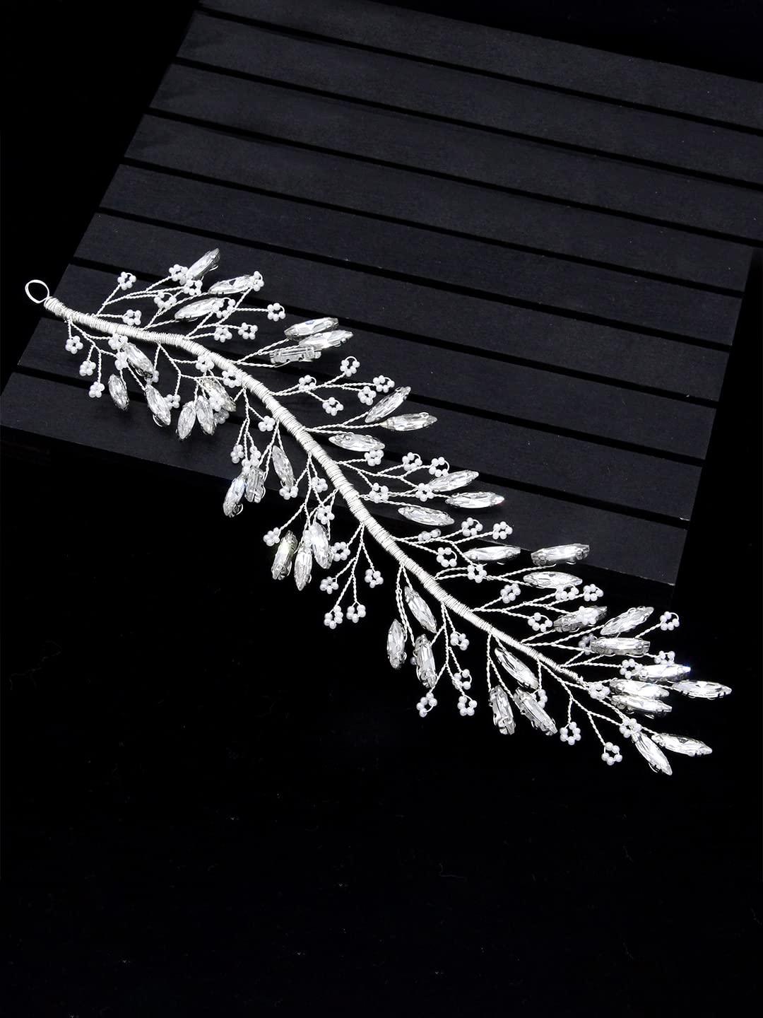 Yellow Chimes Bridal Hair Vine for Women and Girls Bridal Hair Accessories for Wedding Silver Headband Hair Accessories Wedding Jewellery for Women Crystal Bridal Wedding Head band Hair Vine for Girls Headpiece