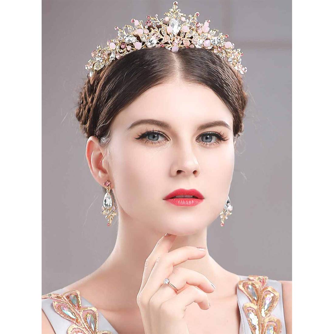 Yellow Chimes Tiara for Women and Girls Gold Plated Crown With Earrings for Women Multicolor Crystal Studded Bridal Wedding Crown Tiaras for Women & Girls Gift For Women and Girls