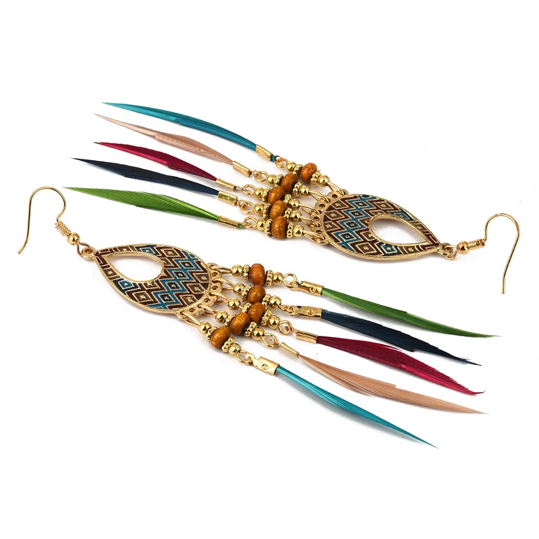 Kairangi Tassel Earrings for Women Multicolor Feathers Gold Plated Long Tassel Earrings for Women and Girls