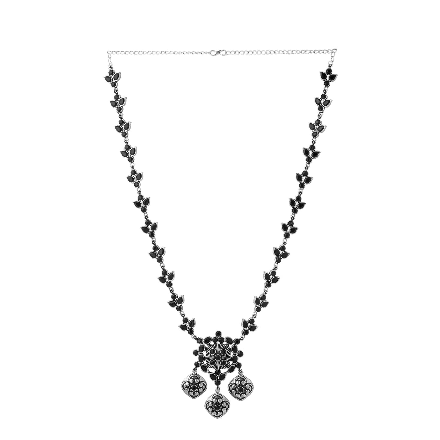 Yellow Chimes Necklace for Women and Girls Silver Oxidised Necklace for Women | Stone Studded Oxidised Silver Necklace for women | Birthday Gift for girls and women Anniversary Gift for Wife