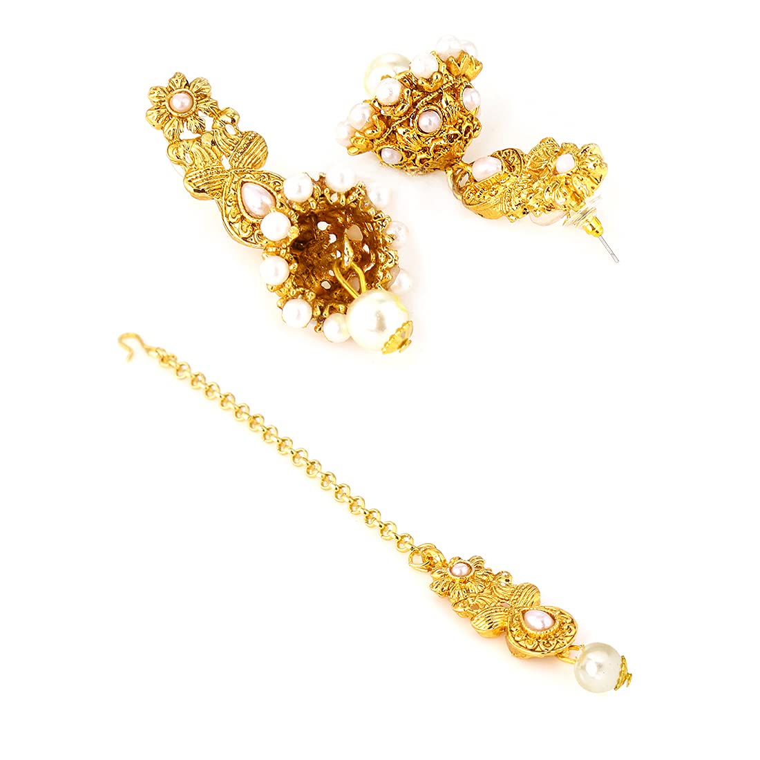 Yellow Chimes Ethnic Gold Plated Studded Kundan Pearl Moti Beads Jewellery Set Traditional Choker Necklace Set with Earrings and maang Tikka for Women and Girls