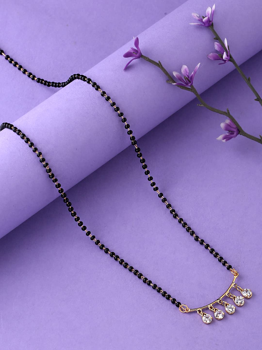 Yellow Chimes Mangalsutra for Women AD/American Diamond Studded Black Beads Mangalsutra for Women and Girls (ADMS 4)