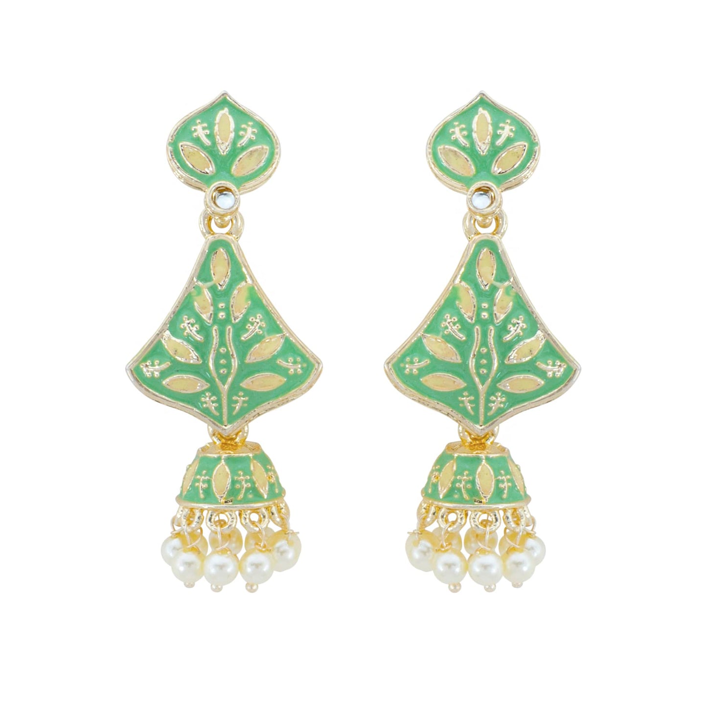 Yellow Chimes Earrings for Women and Girls Meenakari Jhumka | Silver Tone Green Meenakari Jhumki Earrings | Birthday Gift for girls and women Anniversary Gift for Wife