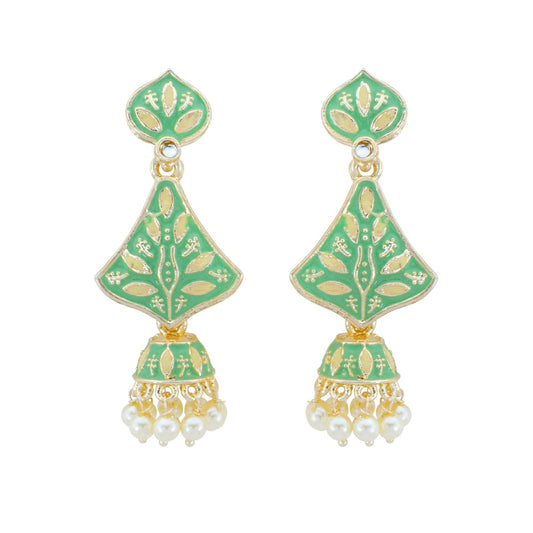 Yellow Chimes Earrings for Women and Girls Meenakari Jhumka | Silver Tone Green Meenakari Jhumki Earrings | Birthday Gift for girls and women Anniversary Gift for Wife