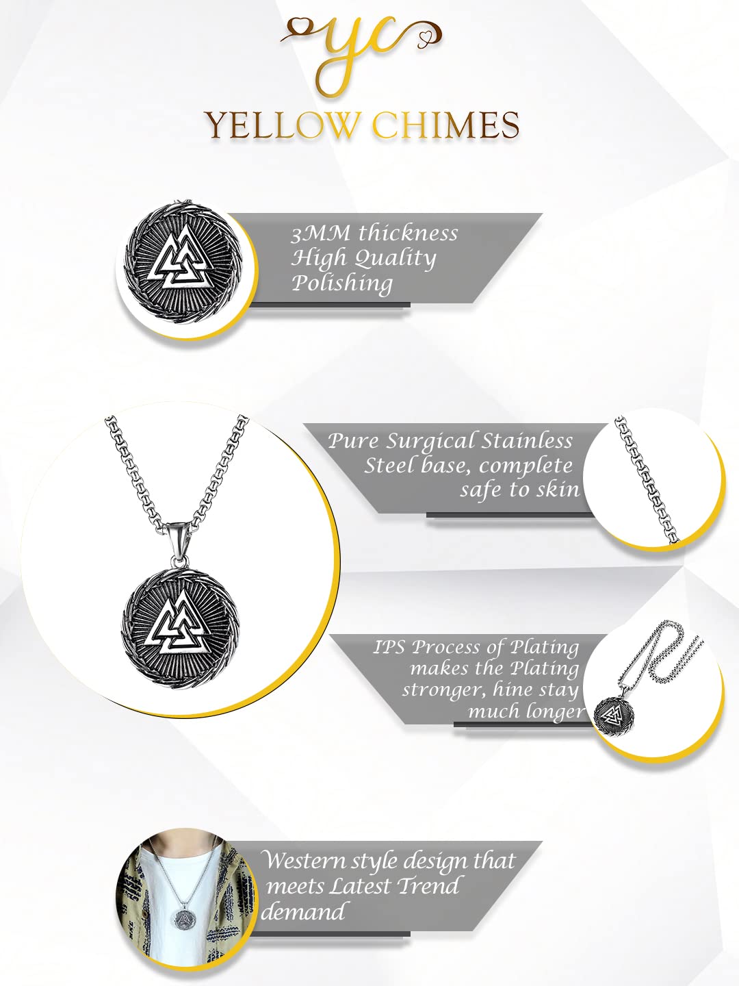 Yellow Chimes Chain Pendant for Men Silver Chain Men Pendant Stainless