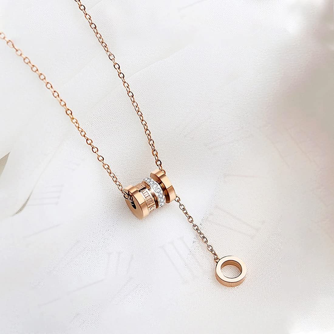 Yellow Chimes Rosegold Pendant for Women Stainless Steel Chain Pendant Western Style Roman Numbers Necklace For Women and Girls.