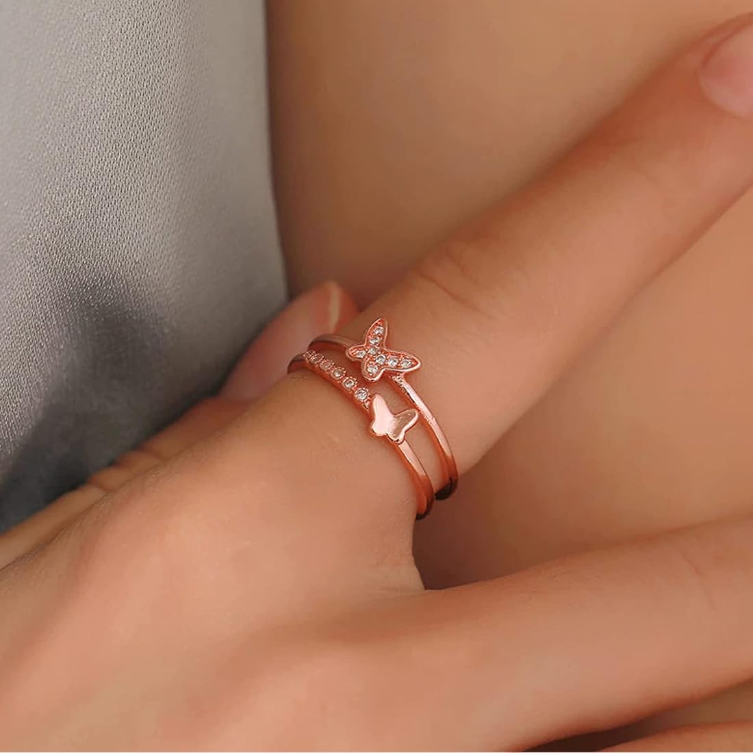 Yellow Chimes Rings for Women and Girls Crystal Ring |Adjustable Crystal Rings | Rose Gold Tone Combo of 3pcs Ring for Women | Birthday Gift For girls and women Anniversary Gift for Wife