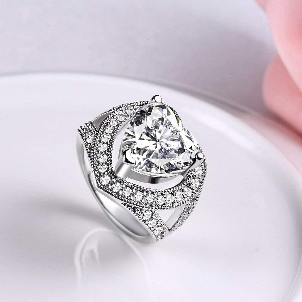 Yellow Chimes Rings for Women White Crystal Heart Adjustable Ring Cocktail Style Platinum Plated Heart Ring for Women and Girls Valentine Gift for Girls