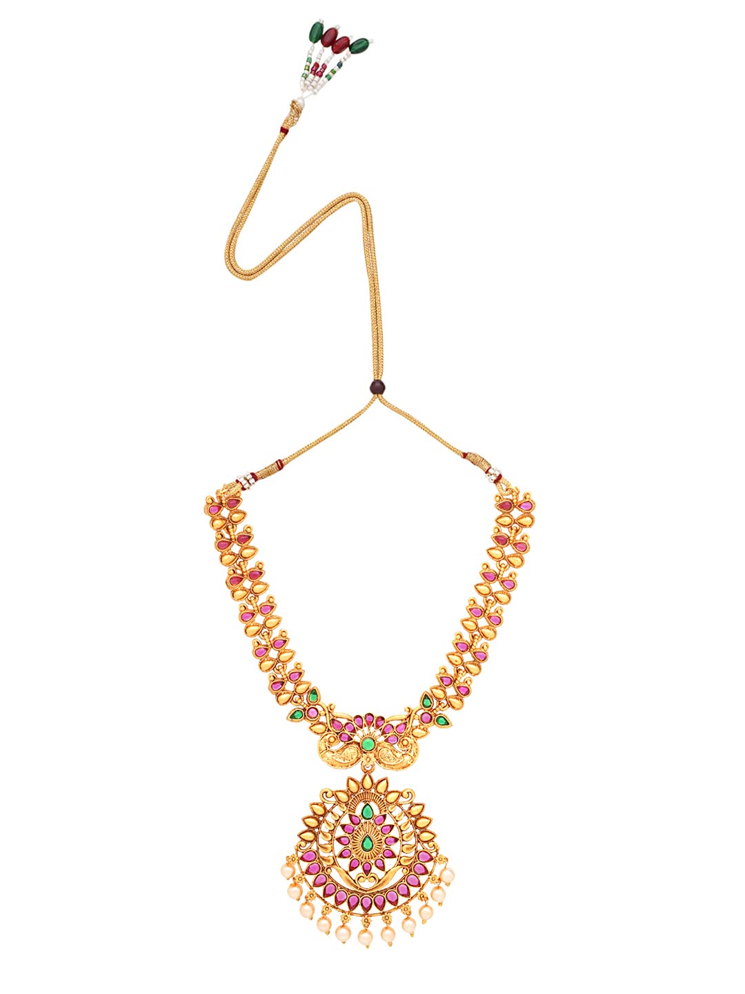 Yellow Chimes Jewellery Set for Women Gold Toned Kundan Studded Pearl Drop with Beads Green Meeanakari Touch Choker Necklace Set with Earrings for Women and Girls