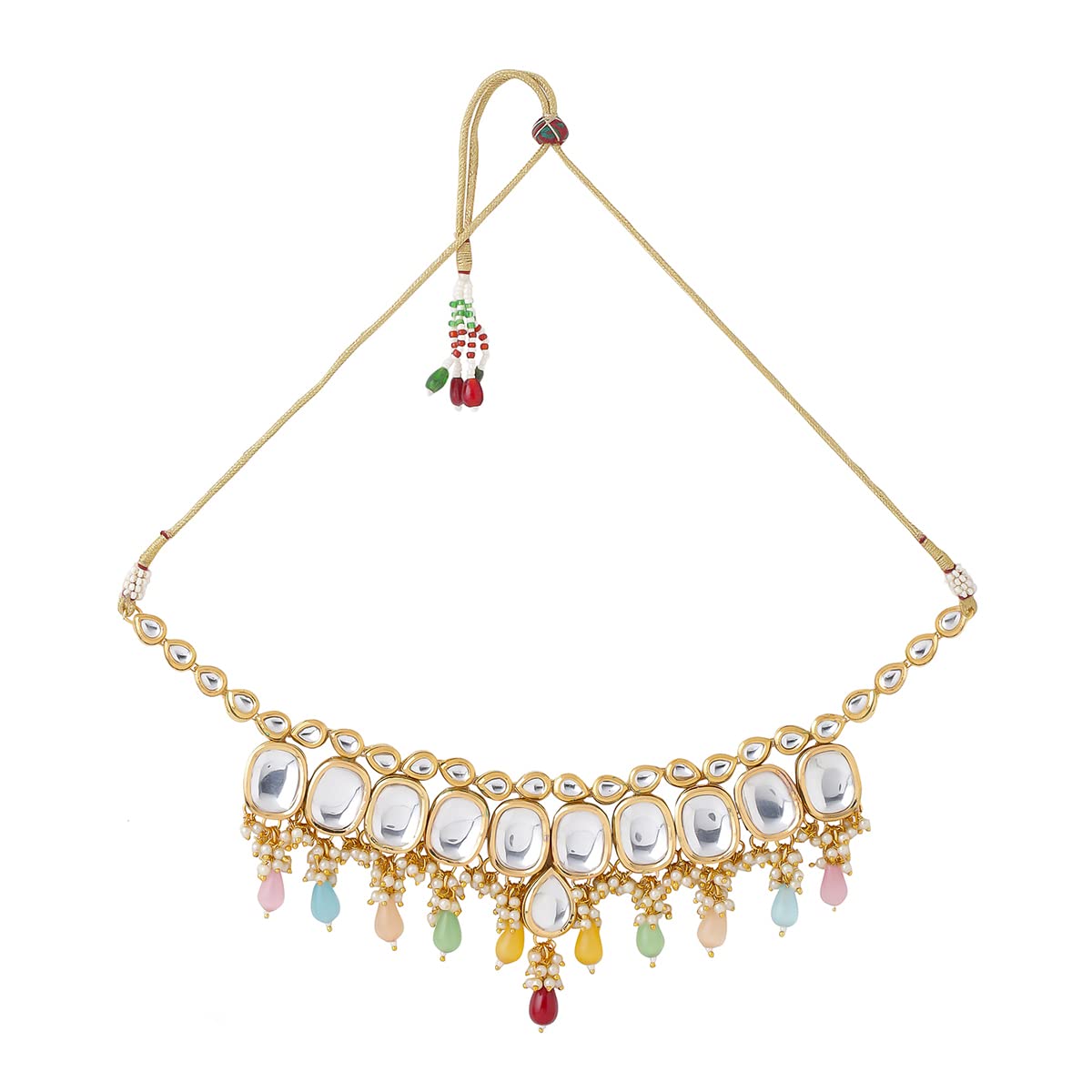 Yellow Chimes Jewellery Set for Women & Girls Kundans Necklace Set for Girls | Gold Plated Multicolor Beads Drop Kundan Choker Necklace Set | Birthday Gift for girls & women Anniversary Gift for Wife