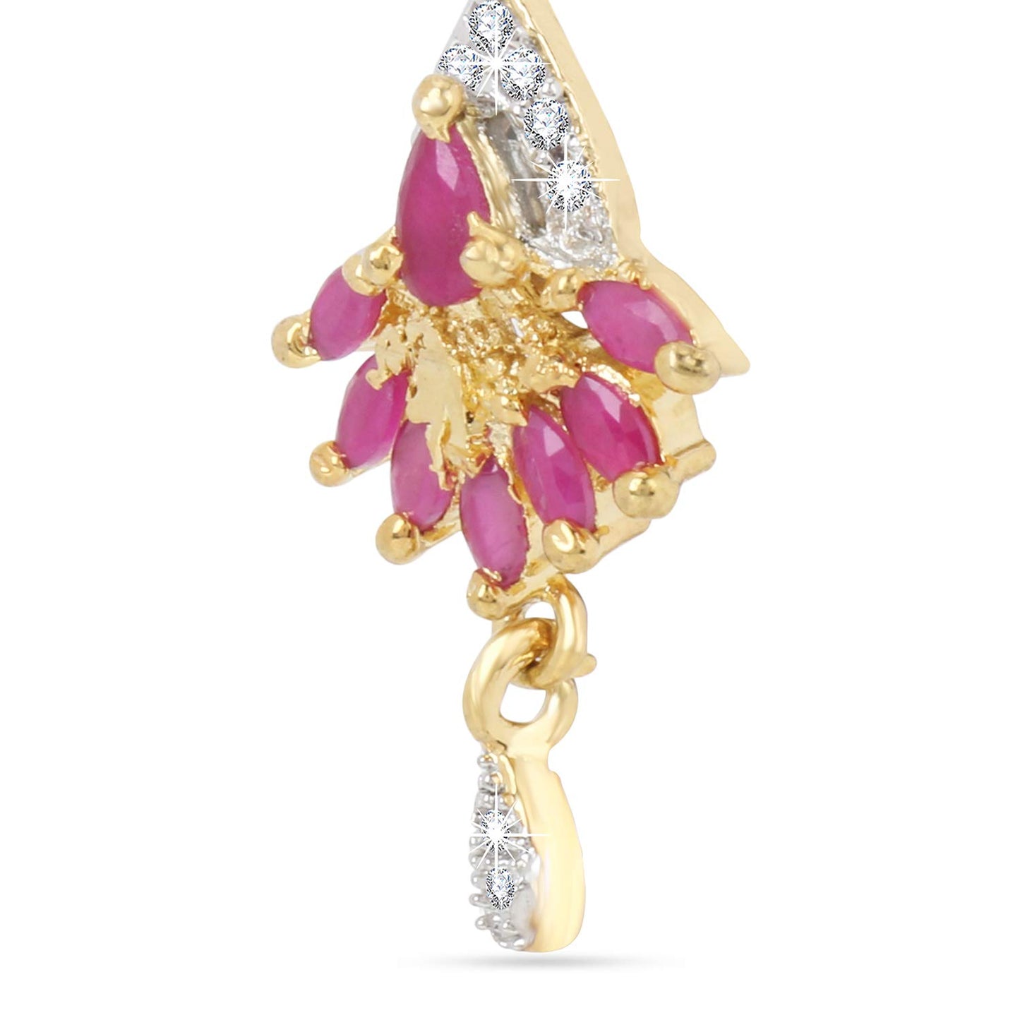 Yellow Chimes Classic Pink AD/American Diamond Studded Ethnic Black Beads Designer Mangalsutra Set with Earrings for Women