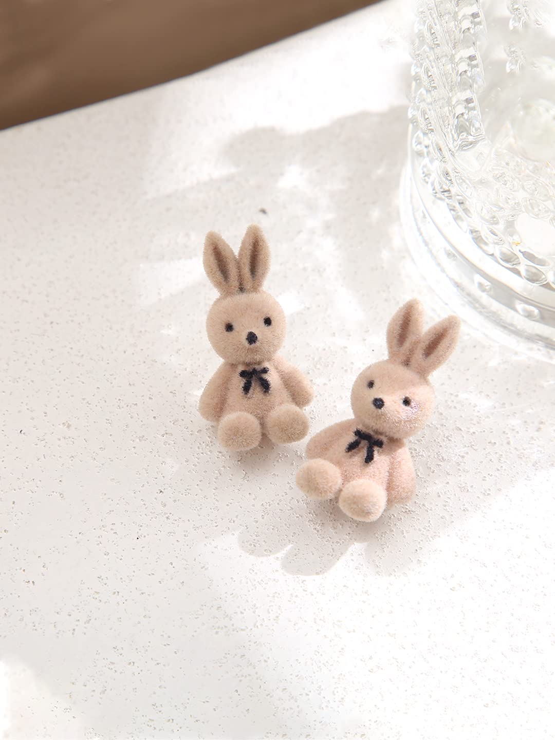 Yellow Chimes Earring For Women dramatic Light Brown Rabbit Shape Soft Cloth Material Small Stud Earrings For Girls and Womens