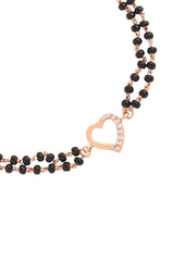 Yellow Chimes Mangalsutra Bracelet for Women Black Beads Heart Charm Rose Gold Plated Hand Mangalsutra Bracelets for Women | Marriage Anniversay Birthday Gift For Wife and Women