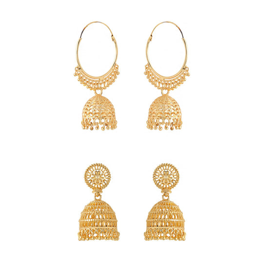 Yellow Chimes Earrings for Women and Girls Gold Plated Jhumka | 2 Pair Combo of Gold Plated Jhumki Earrings|Birthday Gift For girls and women Anniversary Gift for Wife