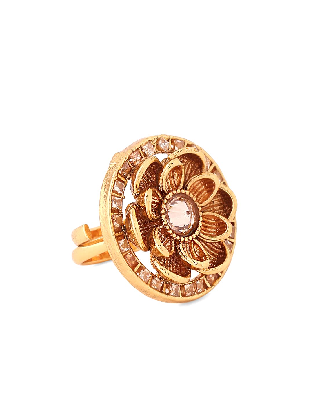 Yellow Chimes Ring for Women Gold Toned Floral Deisgned Crystal Studded Adjusatble Ring for Women and Girls