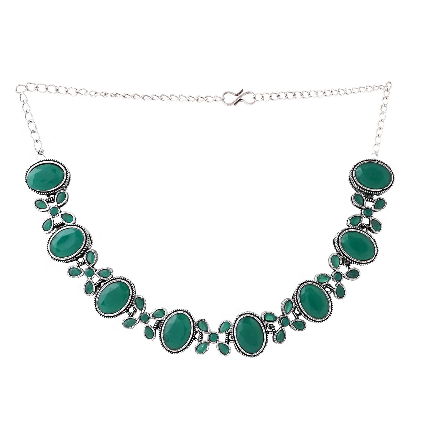 Yellow Chimes Necklace for Women and Girls Silver Oxidised Necklace for Women | Stone Studded Oxidised Silver Choker Necklace for women | Birthday Gift for girls and women Anniversary Gift for Wife