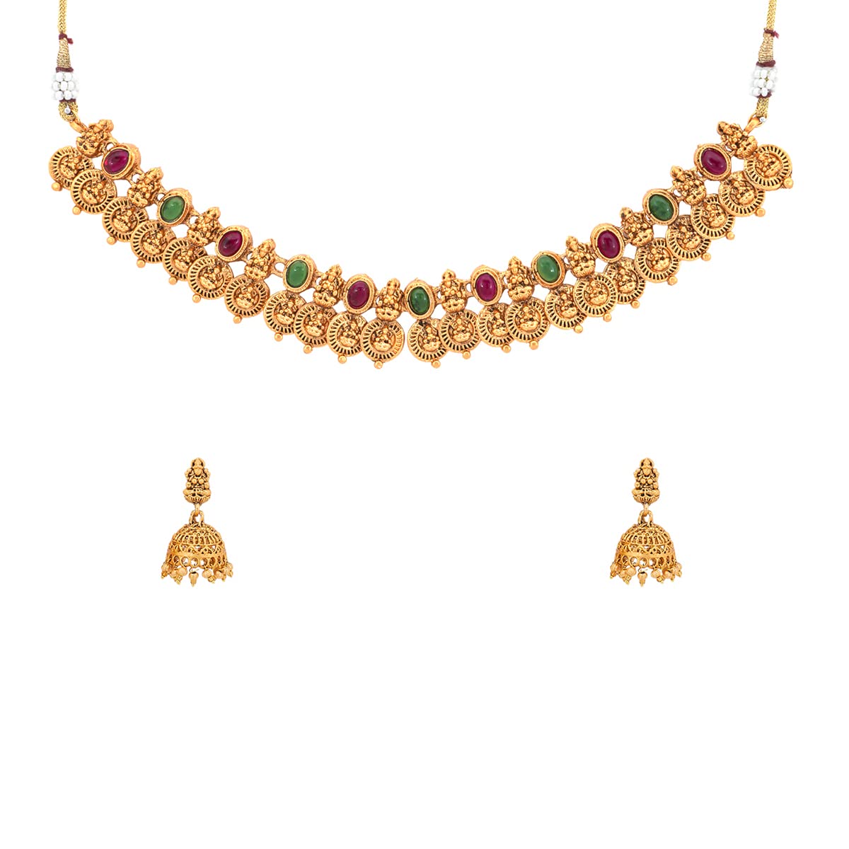 Yellow Chimes Jewellery Set for Women and Girls Temple Jewellery Set for Women | Gold Plated Coin Designed Choker Necklace Set | Birthday Gift for girls and women Anniversary Gift for Wife