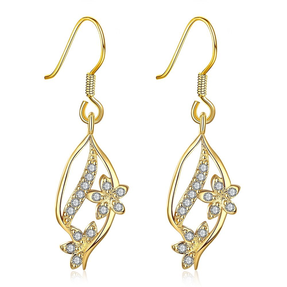 YELLOW CHIMES Golden Flower and Petal High Grade Crystal Earrings for Women and Girls