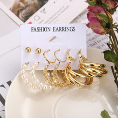 Yellow Chimes Set of 6 Gold Plated Pearl Contemporary Hoop and Stud Earrings For Women And Girls (Pack Of 10)