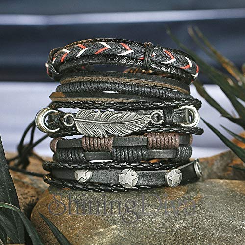 Yellow Chimes Bracelets for Men and Boys | Fashion Black Leather Bracelet Set for Men | Multi Layed Type Leather Bracelets for Men | Accessories Jewellery for Men Combo | Birthday