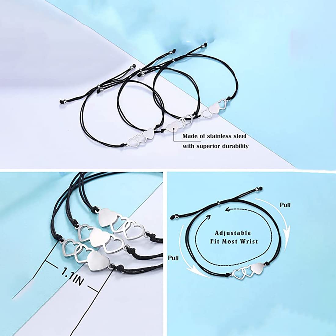 Yellow Chimes Bracelet for Women and Girls Fashion Silver Sister Bracelets for Women Girls | 3 Pcs Heart Shaped Best Sister Bracelets Set |Gift for Sister Bracelets Combo