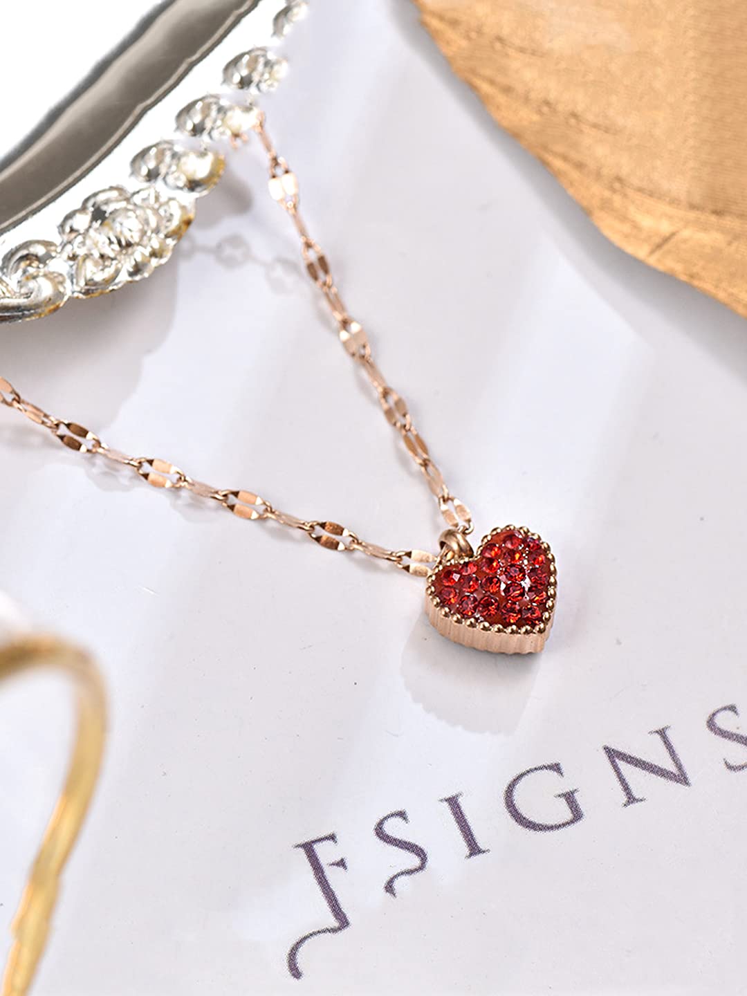 Yellow Chimes Heart Pendant for Women Statement Style Rose Gold Plated Black Red Heart Chain Pendant Necklace for Women and Girls