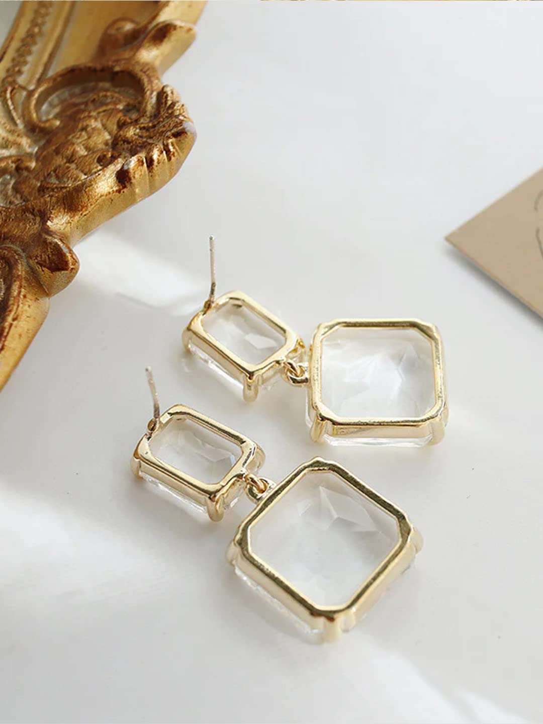 Yellow Chimes Earrings For Women White Color Clear Crystal Geometric Shape Stud Drop Earrings For Women and Girls