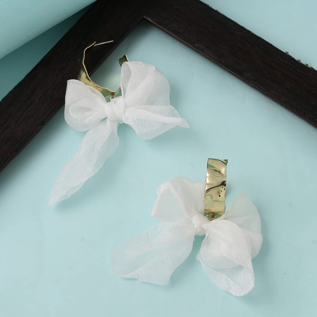 Yellow Chimes Earrings For Women White Colored Cloth Woven Bow Shaped Drop Earrings For Women and Girls