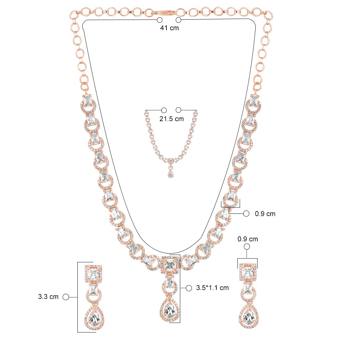 Yellow Chimes Women's Traditional Rose-gold Plated American Diamond Necklace Set