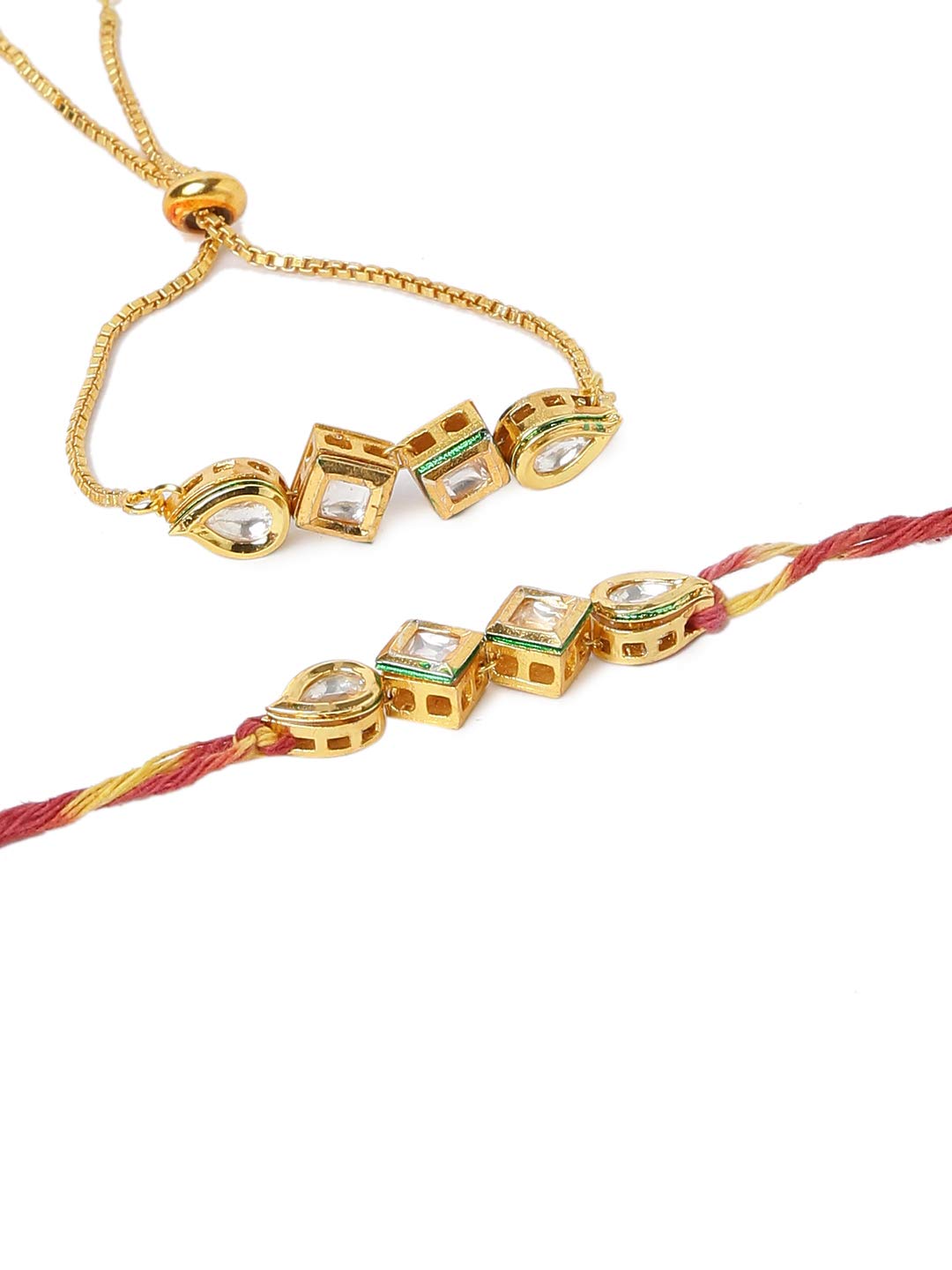 Yellow Chimes Rakhi for Brother and Bhabhi Gold Plated Kundan Bhaiya Bhabhi Rakhi Set Handmade Dori Worked Rakhi Combo of 2 PCs Men Rakhi Bracelet With Roli & Chawal