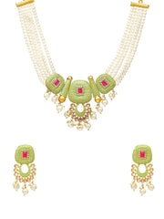 Yellow Chimes Traditional Jewellery Set for Women Ethnic Multilayer Green Necklace Set Meenakari Worked Kundan Jewellery Set for Women and Girls