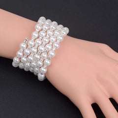 Yellow Chimes Pearl Bracelet for Women Pearl Crystal Multi-Layer Charming Simulated Stretchable Pearl Bracelets for Women and Girls