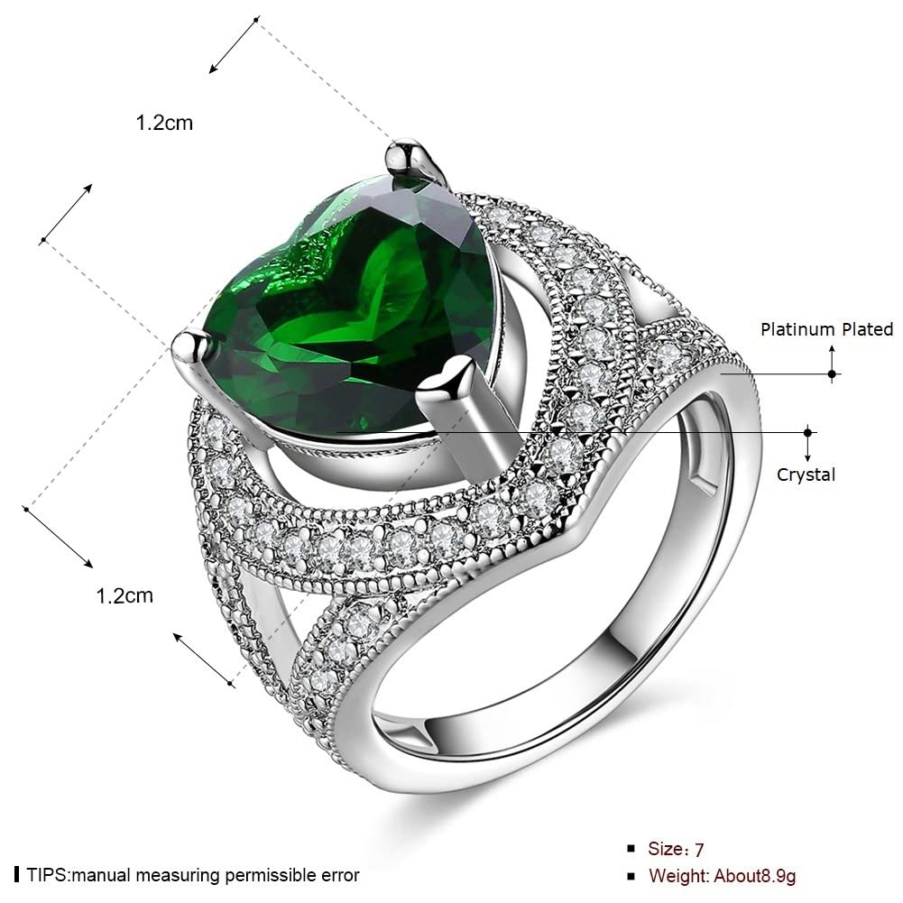 Yellow Chimes Rings for Women Green Emerald Crystal Heart Adjustable Ring Cocktail Style Platinum Plated Ring for Women and Girls.