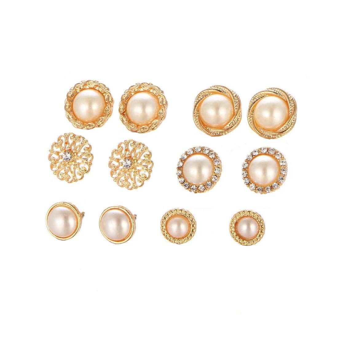 Yellow Chimes 6 Pairs Pearl Studs Combo Set Stylish Earrings for Women & Girls